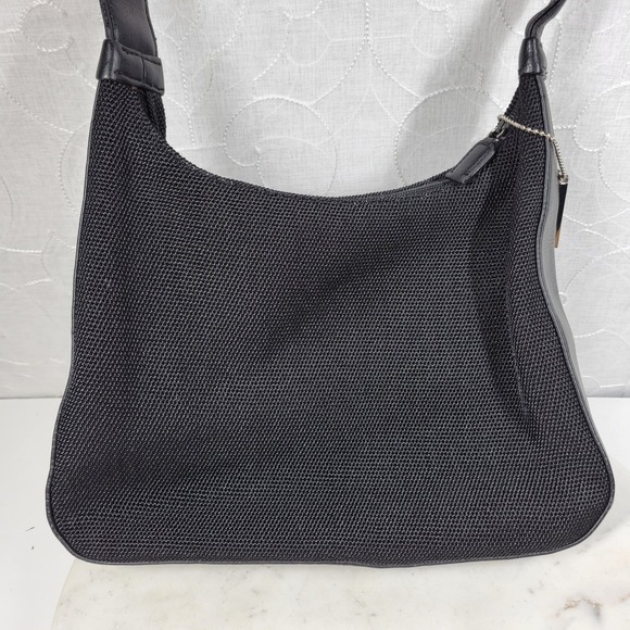 Nine West Mini Hobo Shoulder Bag Purse Black Mesh Zip Silver Logo Charm Y2K - Picture 3 of 15